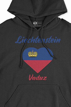 Vaduz Lihteştayn Bayraklı Kalpli Siyah Sweatshirt Hoodie