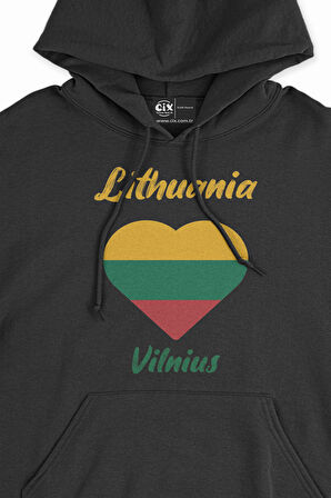 Vilnüs Litvanya Bayraklı Kalpli Siyah Sweatshirt Hoodie