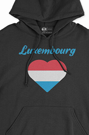 Lüksemburg Bayraklı Kalpli Siyah Sweatshirt Hoodie