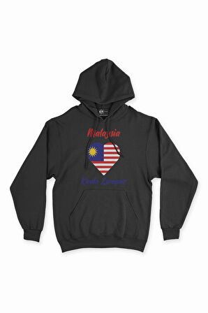 Kuala Lumbur Malezya Bayraklı Kalpli Siyah Sweatshirt Hoodie