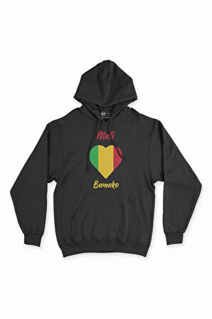 Bamako Bali Bayraklı Kalpli Siyah Sweatshirt Hoodie