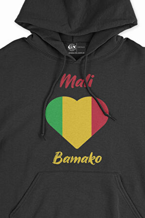 Bamako Bali Bayraklı Kalpli Siyah Sweatshirt Hoodie