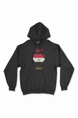 Kahire Mısır Bayraklı Kalpli Siyah Sweatshirt Hoodie