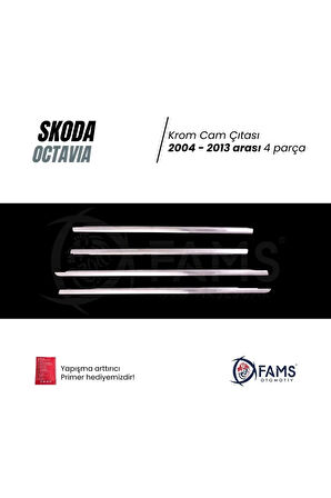 Skoda Octavia Krom Cam Çıtası 2004-2013 SEDAN 4 Parça Paslanmaz Çelik