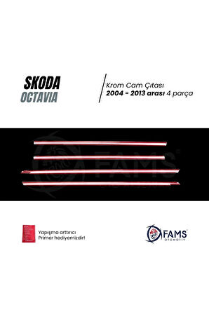 Skoda Octavia Krom Cam Çıtası 2004-2013 SEDAN 4 Parça Paslanmaz Çelik
