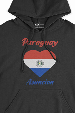 Asuncion Paraguay Bayraklı Kalpli Siyah Sweatshirt Hoodie