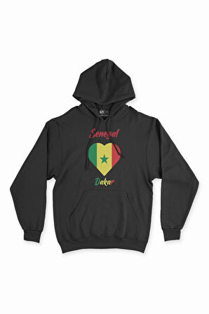 Dakar Senegal Bayraklı Kalpli Siyah Sweatshirt Hoodie