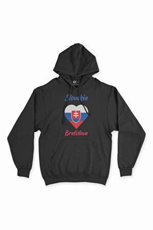 Bratislava Slovakya Bayraklı Kalpli Siyah Sweatshirt Hoodie