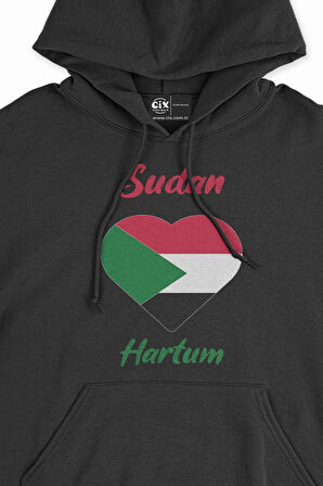 Hartum Sudan Bayraklı Kalpli Siyah Sweatshirt Hoodie