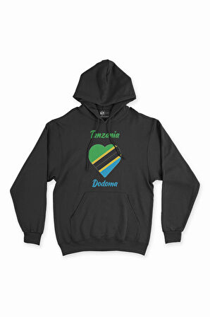 Dodoma Tanzanya Bayraklı Kalpli Siyah Sweatshirt Hoodie