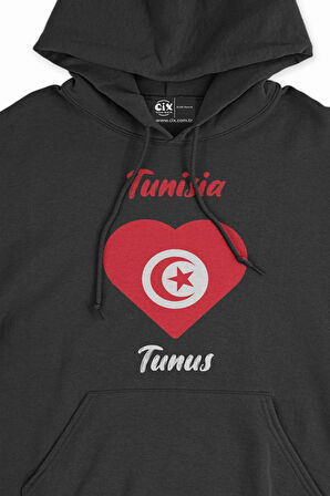 Tunus Bayraklı Kalpli Siyah Sweatshirt Hoodie