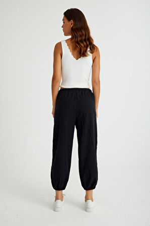 Barbora Keten Günlük Pantolon Beli Lastikli Bağcıklı Ln15siyah6