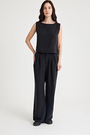 Barbora Keten Günlük Rahat  Kolsuz  Alt Üst Kadın Takım LN08siyah12