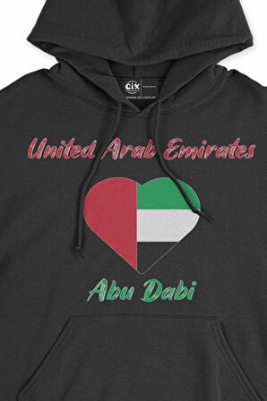 Abu Dabi Bayraklı Kalpli Siyah Sweatshirt Hoodie
