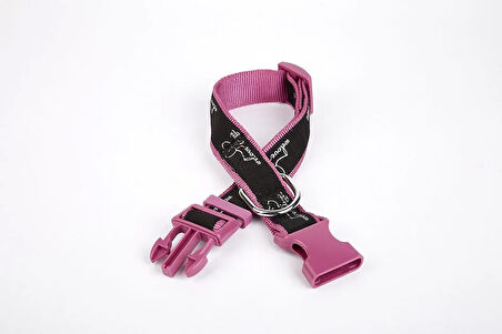 Köpek Desenli Dokuma Köpek Boyun Tasması 3 cm x 36-60 cm Mor
