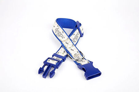 Köpek ve Pati Desenli Dokuma Köpek Boyun Tasması 3 cm x 36-60 cm Mavi
