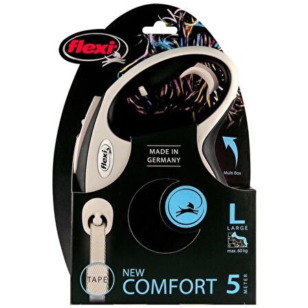 Flexi new comfort l boy şerit tasma large 5 metre otomatik şeritli köpek uzatma max 50kg siyah flexi