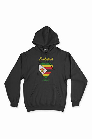 Harare Zimbabwe Bayraklı Kalpli Siyah Sweatshirt Hoodie