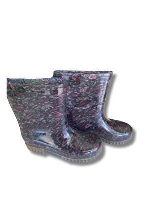 Bahçe ve Yağmur Çiçekli Kadın Çizmesi 36-40 Mürdüm