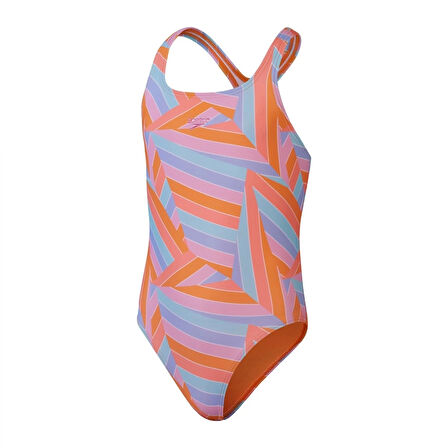 Speedo Allover Printed Medalist Kız Çocuk Yüzücü Mayosu Turuncu-Mavi