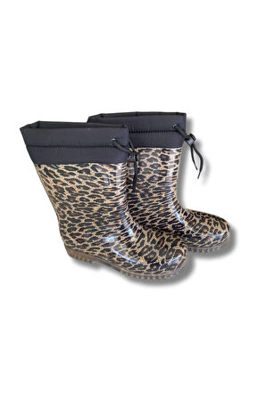 Konçlu Peluşlu Kadın Yağmur Çizmesi 36-40 Leopar