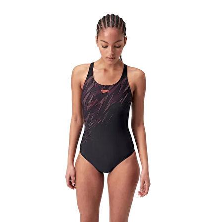 Speedo Hyper Boom Yerleştirmeli Kaslı Sırt Kadın Mayosu Siyah-Bordo