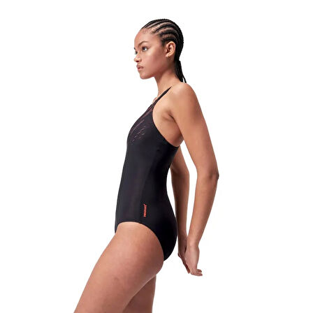 Speedo Hyper Boom Yerleştirmeli Kaslı Sırt Kadın Mayosu Siyah-Bordo