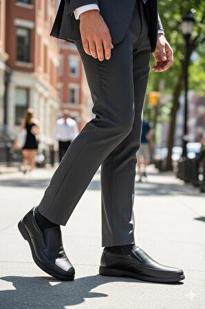 Belix Confort Bağcıksız Deri Erkek Ayakkabı 40-45 Siyah