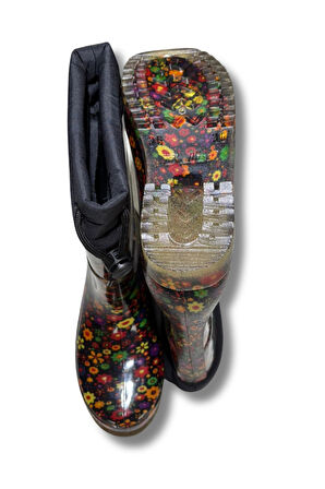 Konçlu Peluşlu Kadın Yağmur Çizmesi 36-40 Sarı Çiçekli