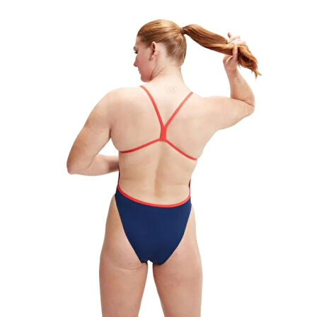 Speedo Digital Baskılı V Back Kadın Yüzücü Mayosu Mavi-Turuncu