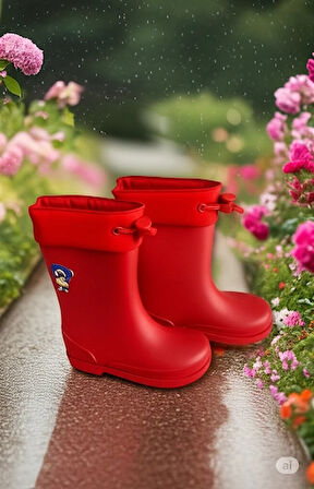 Konçlu Erkek Çocuk Yağmur Çizmesi 26-35 Kırmızı