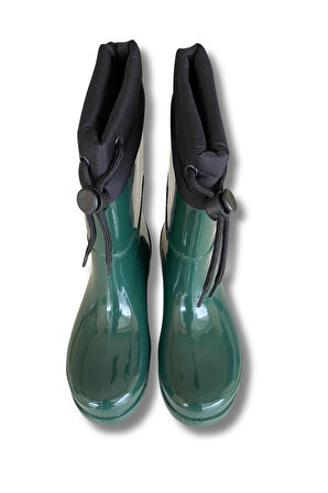 Konçlu Peluşlu Kadın Yağmur Çizmesi 36-40 Koyu Yeşil