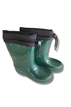Konçlu Peluşlu Kadın Yağmur Çizmesi 36-40 Koyu Yeşil