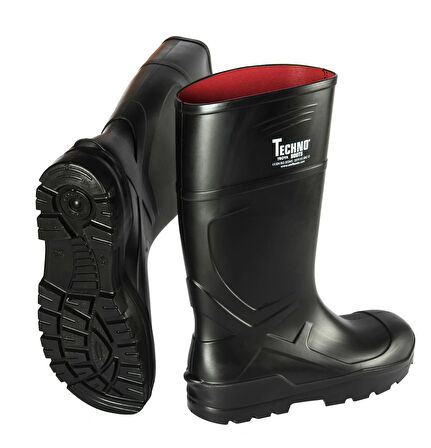 Techno Boots Poliüretan Soğuğa Dayanıklı Kısa Çelik Burunlu Siyah Çizme