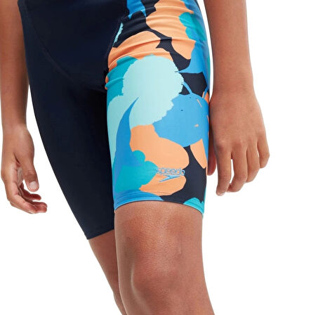 Speedo Allover V Cut Jammer Erkek Çocuk Yüzücü Mayo Lacivert-Turuncu