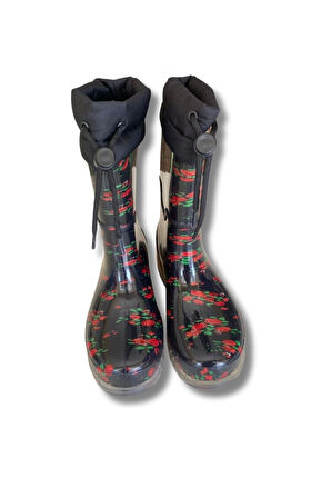 Konçlu Peluşlu Kadın Yağmur Çizmesi 36-40 Kırmızı