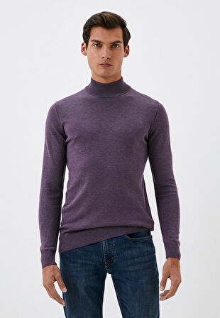 Erkek Yarım Balıkçı Boğazlı Triko Mürdümmelanj Slim Fit Pamuklu Sık Örme Kazak NCS JEANS 3005