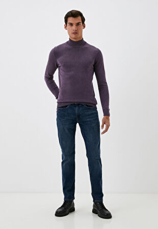 Erkek Yarım Balıkçı Boğazlı Triko Mürdümmelanj Slim Fit Pamuklu Sık Örme Kazak NCS JEANS 3005