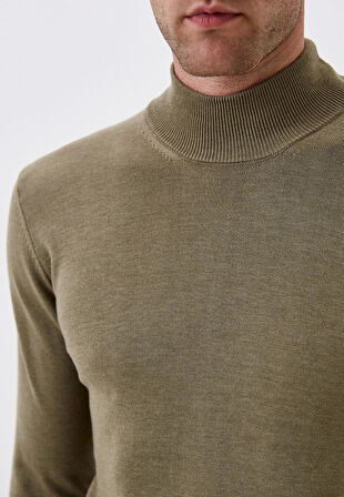 Erkek Yarım Balıkçı Boğazlı Triko Olive Slim Fit Pamuklu Sık Örme Kazak NCS JEANS 3005