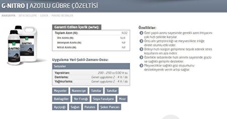 G-Nitro %32 Yüksek Azotlu Gübre (1 Lt)