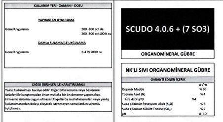 Scudo (4-0-6+7SO3) Sıvı Organomineral Gübre 1 litre