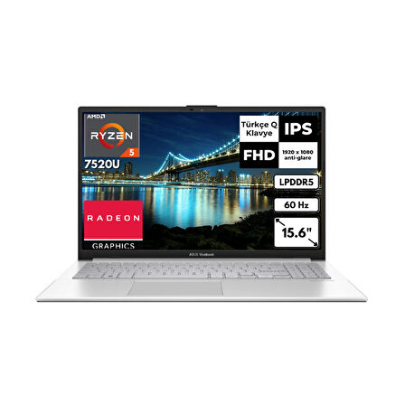 Asus Vivobook Go 15 R5 7520U 8 GB 2 TBSSD Radeon Graphics 15.6" FHD Windows 11 Pro E1504FA-NJ115AT14