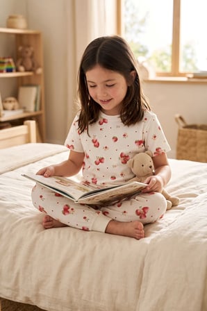 Çilek Desenli Kısa Kollu %100 Pamuk Kız Çocuk Pijama Takımı