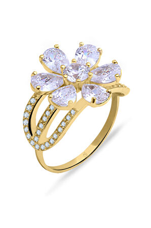 Beyaz Taşlı Altın Nergis Çiçeği Yüzük