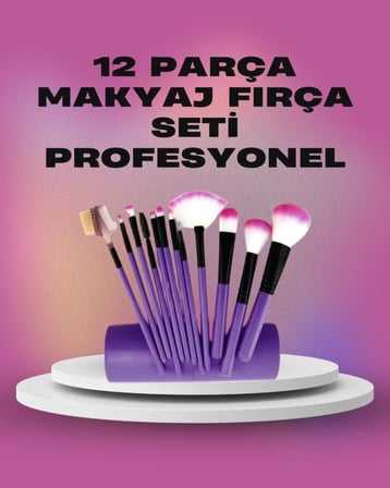 12 Parça Yumuşak Kıllı Makyaj Fırçası Seti Yüz ve Göz Makyajına Uygun Profesyonel Kullanım