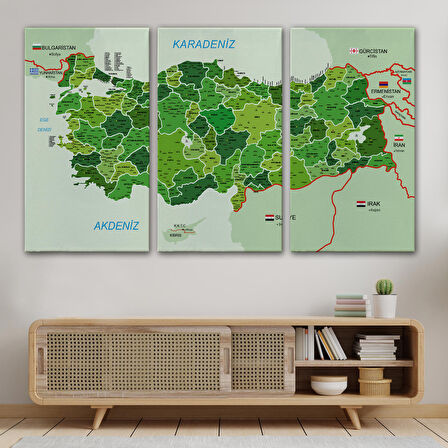 Harita Sepeti Türkiye Haritası Kanvas Tablo İl ve İlçeli Ayrıntılı Eğitici Komşulu Tablo 3007