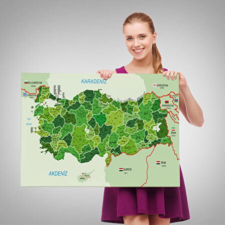 Harita Sepeti Türkiye Haritası Kanvas Tablo İl ve İlçeli Ayrıntılı Eğitici Komşulu Tablo 3007