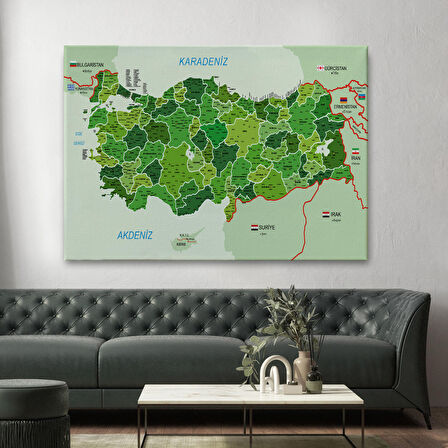 Harita Sepeti Türkiye Haritası Kanvas Tablo İl ve İlçeli Ayrıntılı Eğitici Komşulu Tablo 3007