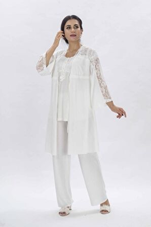 Duchesse 3008 Ecru Hamile Lohusa 3 Lü Pİjama Sabahlık Tk