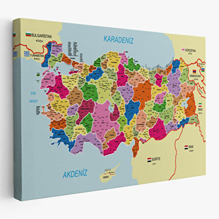 Harita Sepeti Türkiye Haritası Kanvas Tablo İl ve İlçeli Ayrıntılı Eğitici Komşulu Tablo 3008